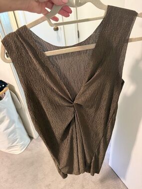 Topshop Green/Brown Textured Twist-Front Sleeveless Top